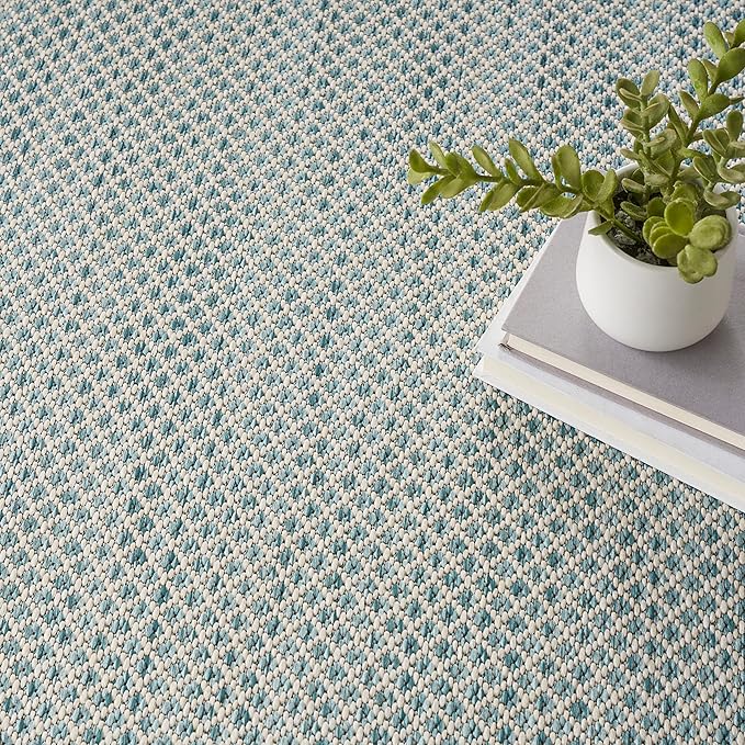 Nourison Home Courtyard Ivory Aqua 8' x Round Area Rug - Easy Clean, Non Shedding, Bed Room, Living Room, Dining Room, Kitchen (8' x Round)