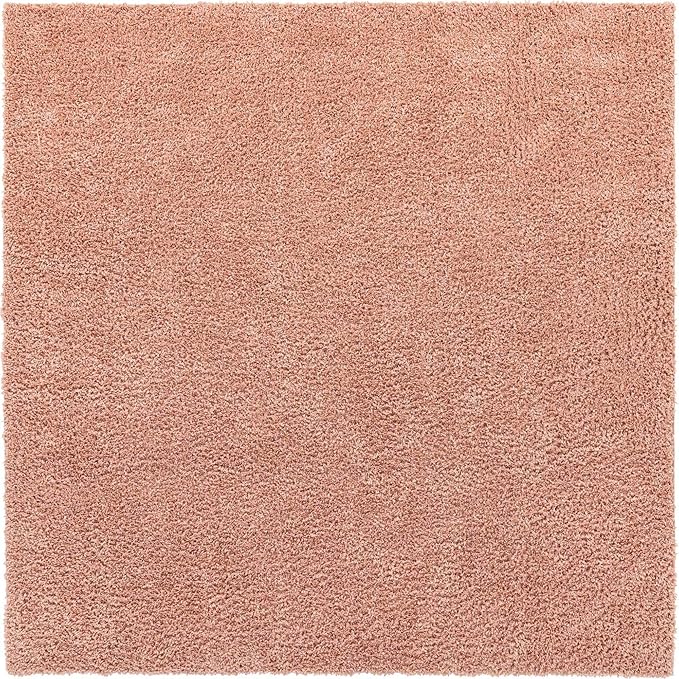 Unique Loom Davos Shag Collection Area Rug - Solid (9' 10" Square, Dusty Rose)