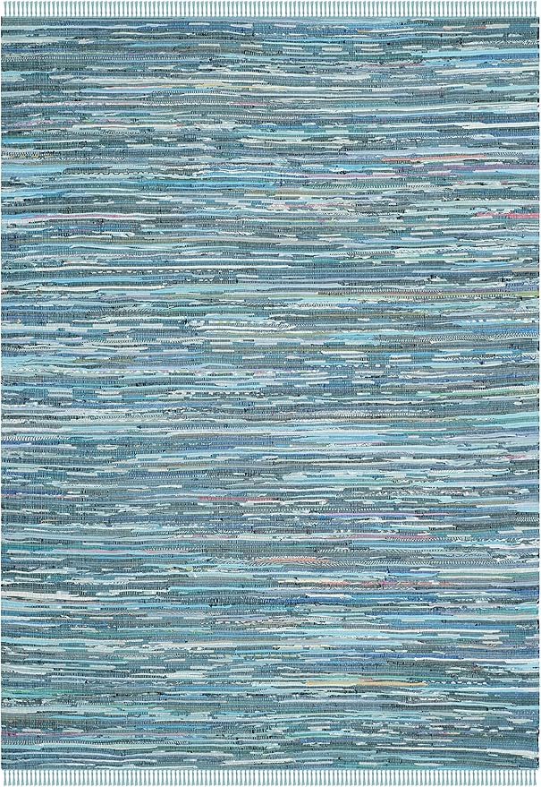 SAFAVIEH Rag Rug Collection Area Rug - 6' x 9', Blue & Multi, Handmade Boho Stripe Cotton, Ideal for High Traffic Areas in Living Room, Bedroom (RAR121B)