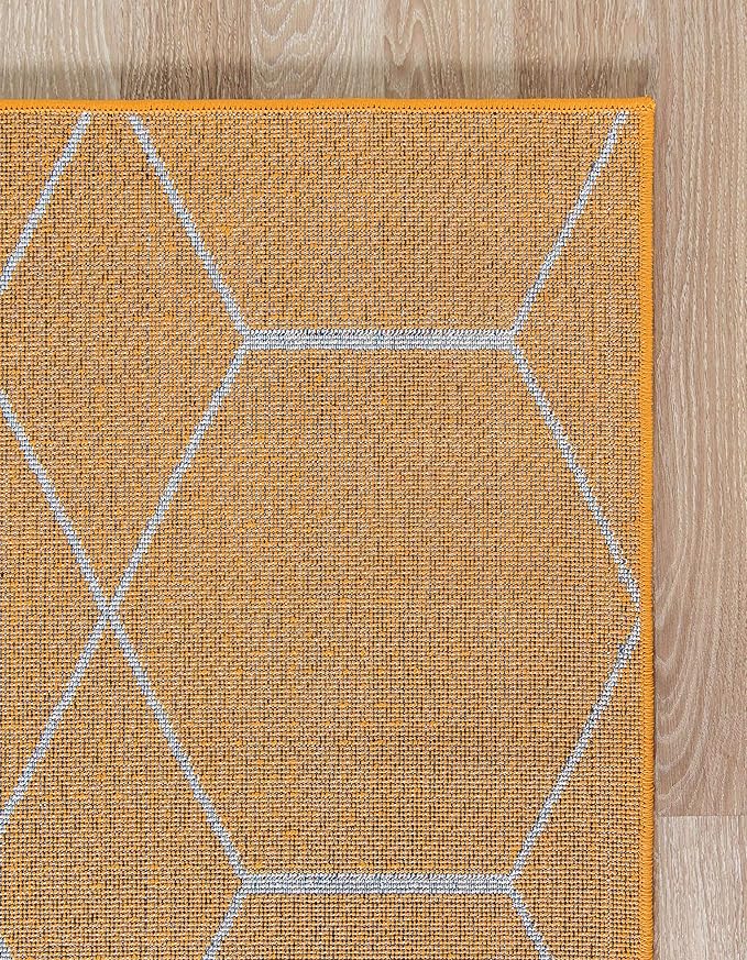 Unique Loom Trellis Frieze Collection Area Rug - Geometric (2' x 13' 1" Runner, Orange/ Ivory)