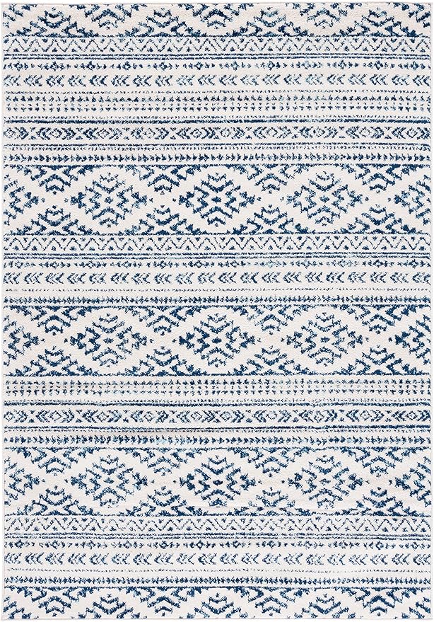 SAFAVIEH Area Rug 4x6 - Tulum Collection - Ivory & Navy, Moroccan Boho Tribal Design, Non-Shedding & Easy to Clean, Ideal for Living Room, Bedroom, Dining Space (TUL272D)
