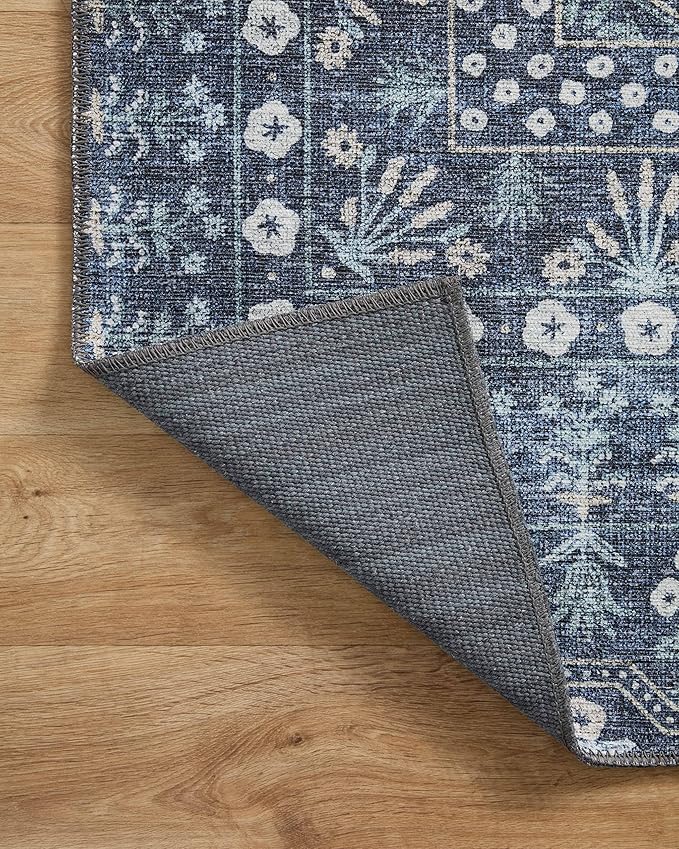 Loloi Rifle Paper Co. Maison Collection MAO-03 Rosette Blue 2'-6" x 7'-6", .19" Pile Height, Runner Rug
