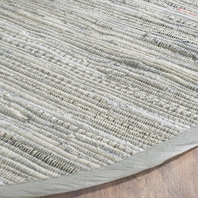 SAFAVIEH Rag Rug Collection Area Rug - 3' Round, Grey, Handmade Boho Stripe Cotton, Ideal for High Traffic Areas in Living Room, Bedroom (RAR121A)