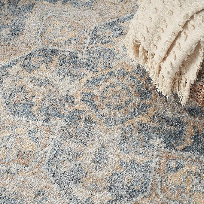 Nourison Home Astra Machine Washable Traditional Grey/Blue 6'7" x 9' Area Rug, Easy Clean, Non Shedding, Bed Room, Living Room, Dining Room, Kitchen (7x9)