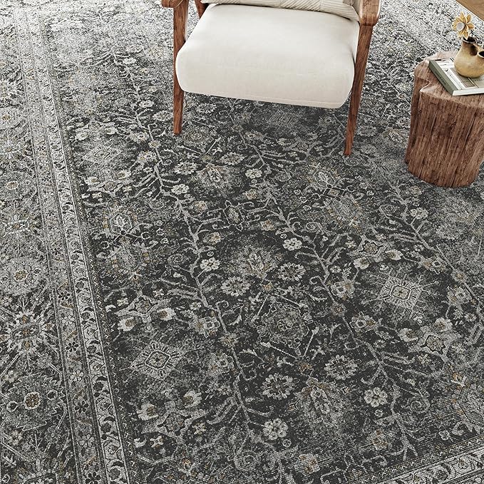 Black Runner Rug 3x10 Vintage Area Carpet Hallway Long Indoor Kitchen Washable Living Room Low Pile Traditional Distressed Retro Accent Throw Rug Non Slip Laundry Bathroom Office Dining Room
