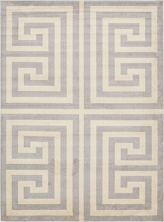 Unique Loom Athens Collection Classic Geometric Modern Border Design Area Rug (10' 0 x 13' 0 Rectangular, Gray/ Beige)