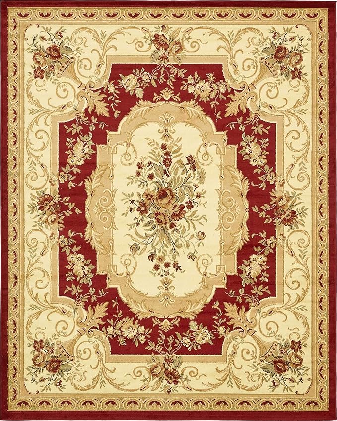 Unique Loom Versailles Collection Traditional Classic Floral Motif Area Rug (8' 0 x 10' 0 Rectangular, Burgundy/ Ivory)