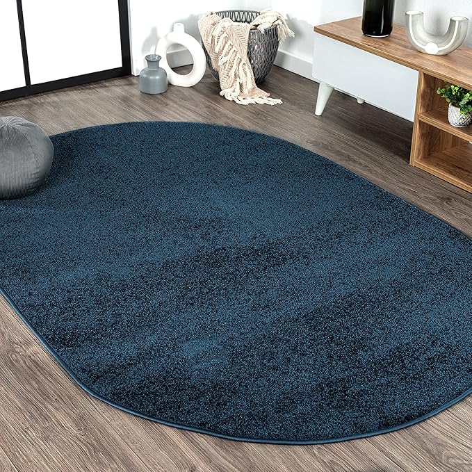 Eyely UES100C-5OV Supersoft Haze Solid Low-Pile Indoor Area Rug, Coastal, Bohemian, Minimalist, Classic, Casual for Bedroom,Kitchen,Living Room,Non Shedding,Easy-Washing, Blue, 5 X 8 Oval