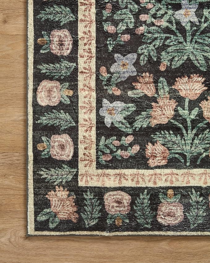 Loloi Rifle Paper Co. Eden Collection EDE-02 Mughal Garden Black 2'-6" x 9'-6" Runner Rug feat. CloudPile™