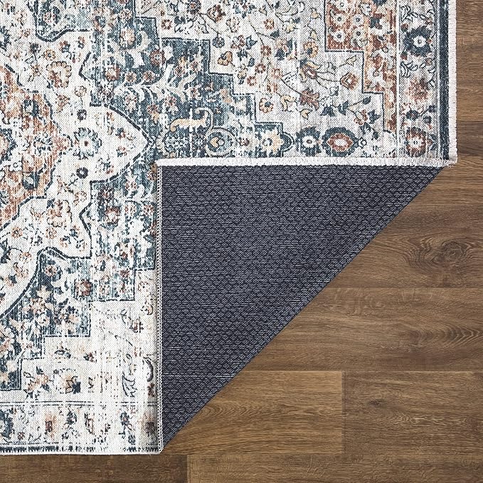 Bloom Rugs Washable Non-Slip 2x3 Rug - Terracotta/Teal Traditional Oriental Area Rug for Living Room, Bedroom, Dining Room, and Kitchen - Exact Size: 2' x 3'
