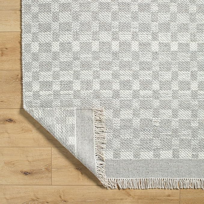 Mark&Day Wool Rugs, 9x12 Clinten Solid and Border Ivory Checkered Rug, Ivory Carpet for Living Room, Bedroom or Kitchen (8'10" x 12')