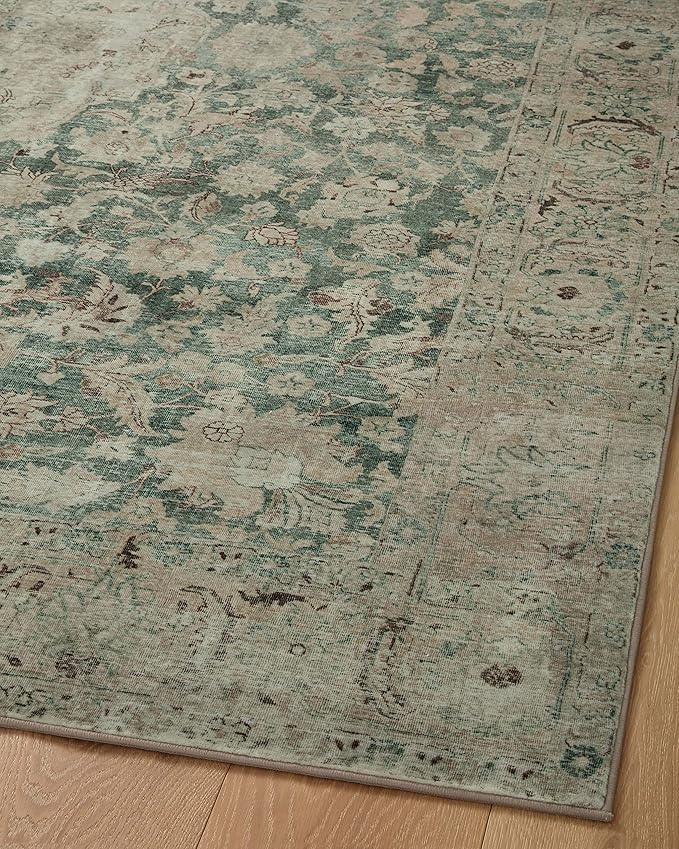Loloi Magnolia Home by Joanna Gaines Sinclair Collection SIN-05 Jade/Sand 2'-3" x 9'-6", .25" Pile Height, Machine Washable, Runner Rug
