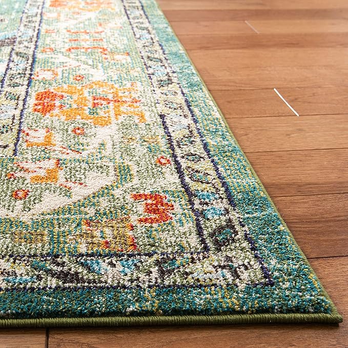 SAFAVIEH Monaco Collection X-Large Area Rug - 12' x 15', Forest Green & Light Blue, Medallion Distressed, Non-Shedding & Easy Care, Ideal for High Traffic Areas in Living Room, Bedroom (MNC243F)