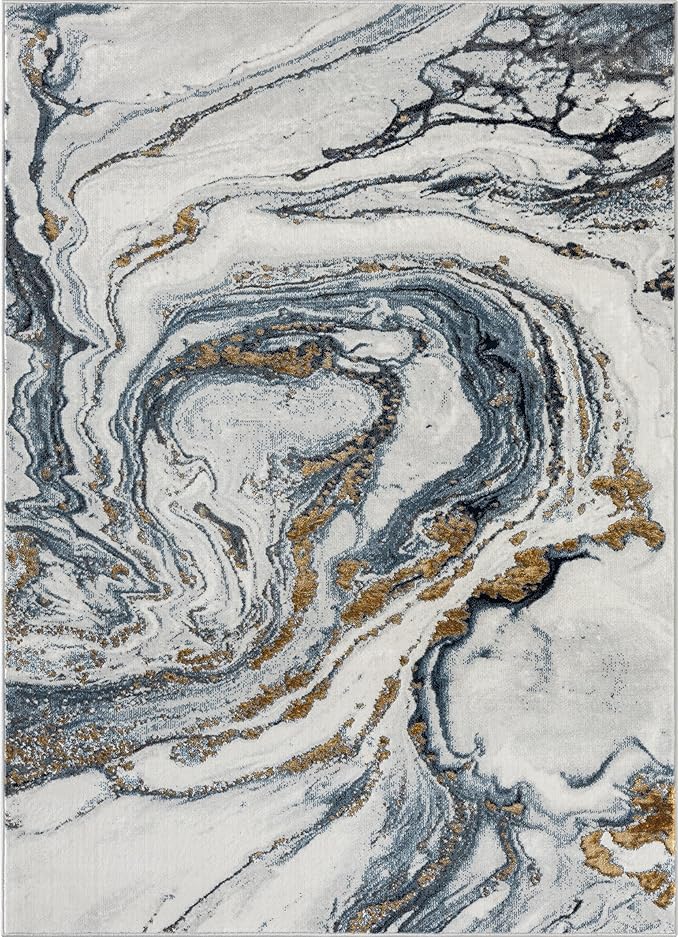 LUXE WEAVERS Marble Effect Abstract Blue 8x10 Area Rug