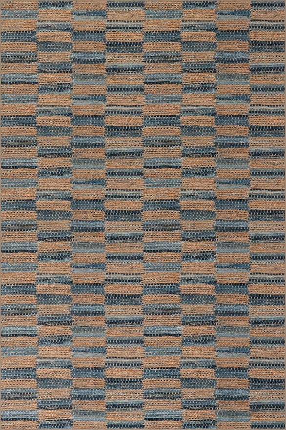 Dash & Albert Ravel Stripe Blue Machine Washable Rug, 5 X 8 Feet, Tan/Blue Stripe Pattern