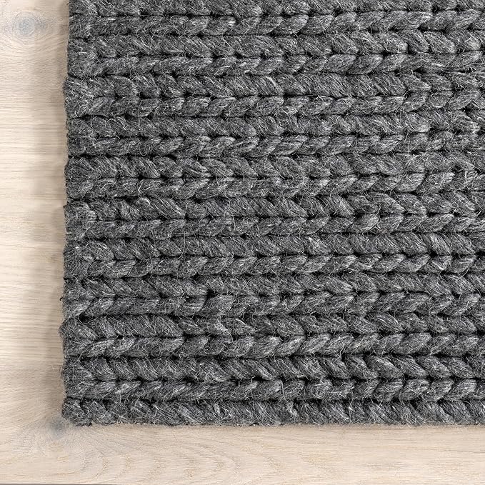 Nuloom Penelope Charcoal, 8'6" x 11'6", Hand-Braided, Wool & Cotton, Soft and Textured, High Traffic, Stain Resistant, Easy Clean, Durable Area Rug for Bedroom, Living Room, Dining, Entryway