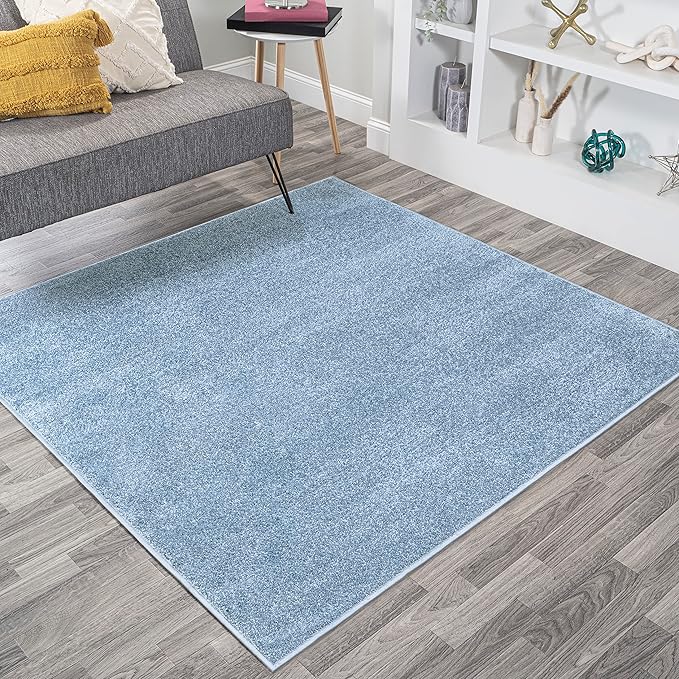 Eyely UES100F-7SQ Supersoft Haze Solid Low-Pile Indoor Area Rug, Coastal, Bohemian, Minimalist, Classic, Casual for Bedroom,Kitchen,Living Room,Non Shedding,Easy-Washing, Blue, 7' Square