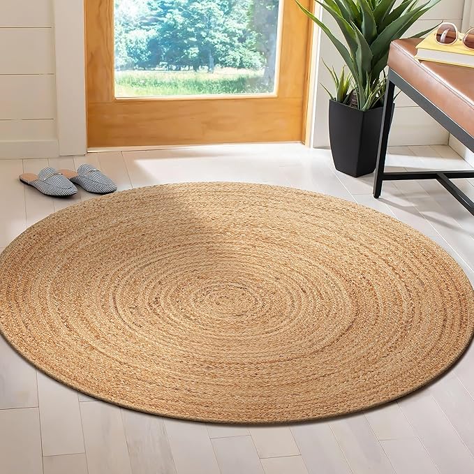 Savi Home Jute Area Rug Handwoven - 8 feet Round- Natural - Rustic Vintage Beige Braided Reversible Rug- Eco Friendly Rugs for Farmhouse, Bedroom, Kitchen, Living Room.