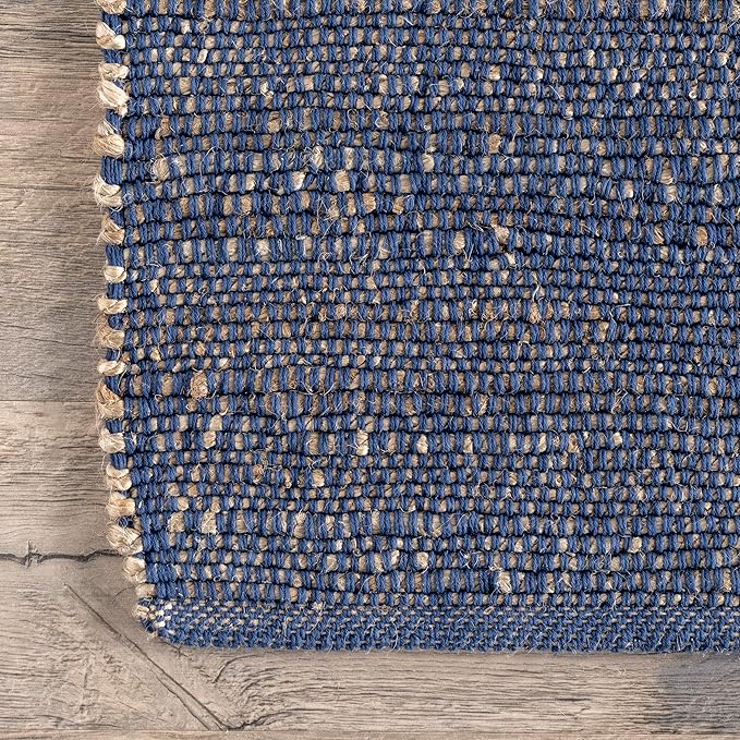 nuLOOM 2x3 Elfriede Jute & Cotton Hand Woven Area Rug, Blue, Solid Rustic Farmhouse Style, Weaved Design, Natural Fiber, For Bedroom, Living Room, Dining Room, Hallway, Office, Entryway