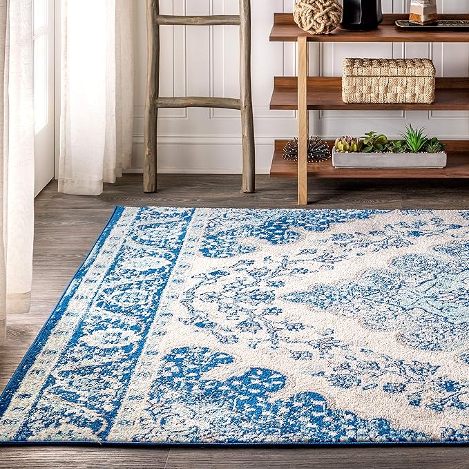 JONATHAN Y Boho Vintage Cream/Blue Indoor Area Rug, 3x5, Bohemian Flair Medallion, Floral Easy-Cleaning High Traffic for Living Room, Bedroom, Kitchen, Pet-Friendly, Non-Shedding (BMF106B-3)