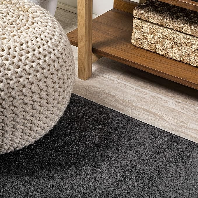 Eyely UES100I-3OV Supersoft Haze Solid Low-Pile Indoor Area Rug Casual;Contemporary;Solid;Traditional, Bedroom, Kitchen, Living Room, Easy-Cleaning, Non-Shedding, 3 X 5 Oval, Black