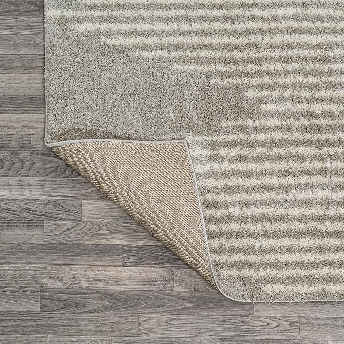 JONATHAN Y Elm Diamond Stripe Shag Gray/Ivory Indoor Area Rug, 3x5, Geometric, Bohemian, Contemporary, Easy-Cleaning for Living Room, Bedroom, Kitchen, Pet Friendly, Non-Shedding (MOH408B-3)