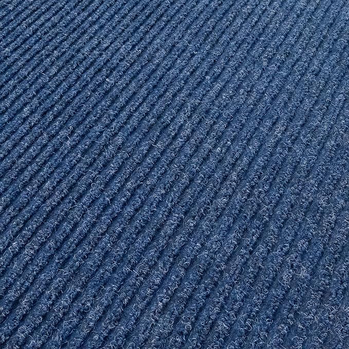 English Home Custom Size Non Slip Striped Design Durable PVC Non Slip Backing Tough Pile Runner Rug for Hallway, Outdoor, Indoor, Commercial, Residential, Pool, Office (Dark Blue, 26" x 11')
