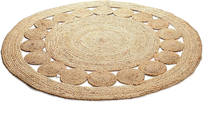 Savi Home Hand Woven Jute Braided Dot Rug, 6' Round - Natural, Reversible Area Rugs for Living Room, Farmhouse, Kitchen, Handcrafted 6 Feet Round Area Rugs - Natural