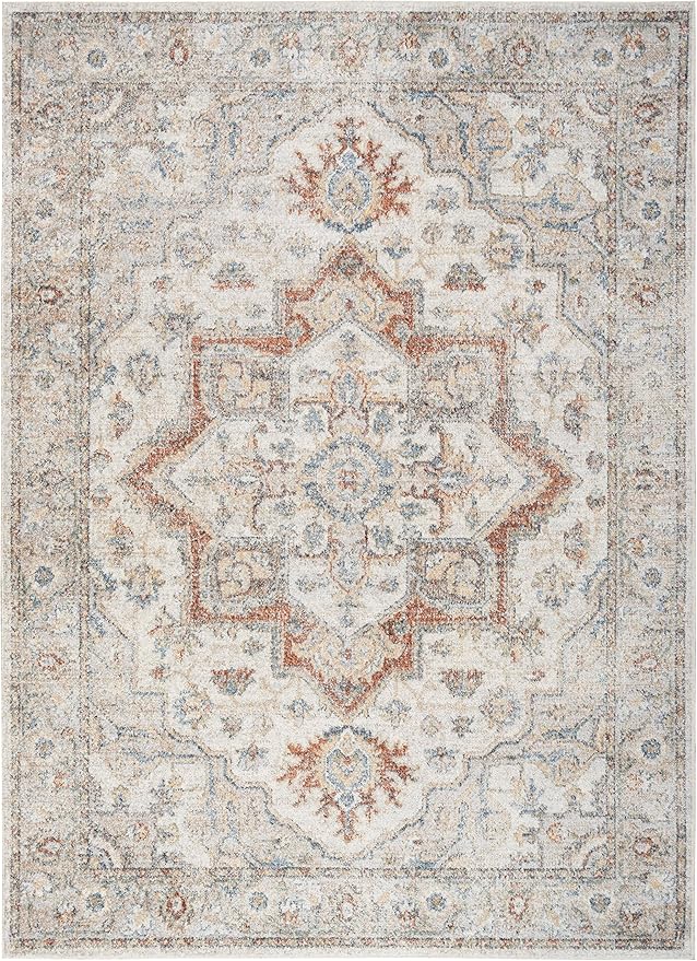 Nourison Home Astra Machine Washable Traditional Grey/Multi 6'7" x 9' Area Rug, Easy Cleaning, Non Shedding, Bed Room, Living Room, Dining Room, Kitchen (7x9)