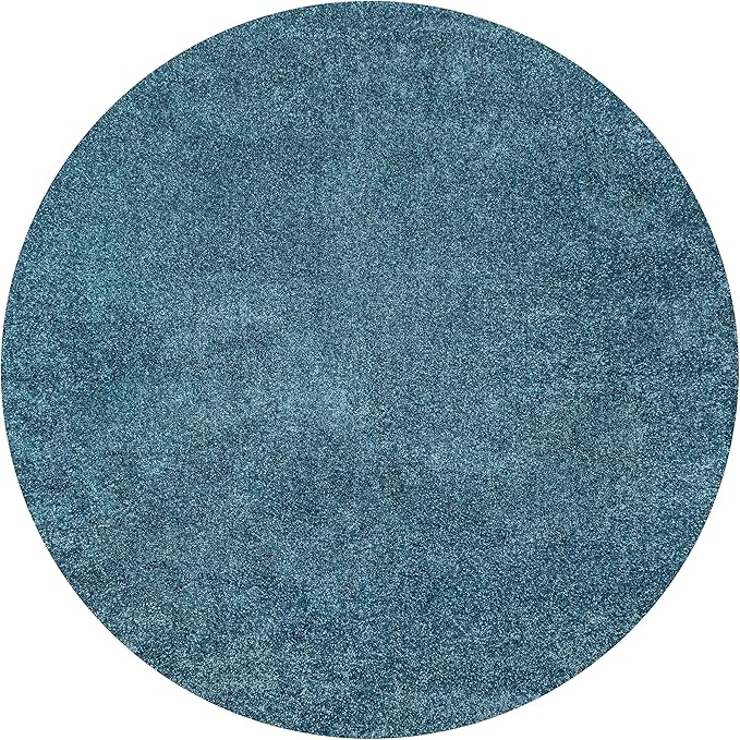 Eyely UES100H-6R Supersoft Haze Solid Low-Pile Indoor Area Rug, Coastal, Bohemian, Minimalist, Classic, Casual for Bedroom,Kitchen,Living Room,Non Shedding,Easy-Washing, Blue, 6' Round