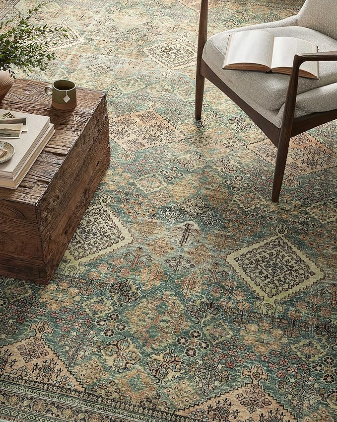 Loloi Magnolia Home by Joanna Gaines Sinclair Collection SIN-03 Turquoise/Multi 2'-0" x 5'-0", .25" Pile Height, Machine Washable, Accent Rug