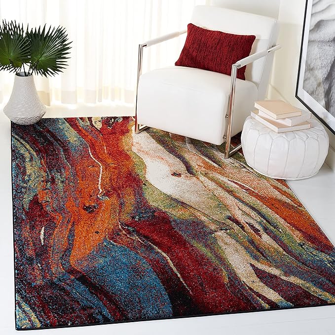 SAFAVIEH Glacier Collection Area Rug - 5'3" Square, Pink & Blue, Modern Abstract Design, Non-Shedding & Easy Care, Ideal for High Traffic Areas in Living Room, Bedroom (GLA126U)