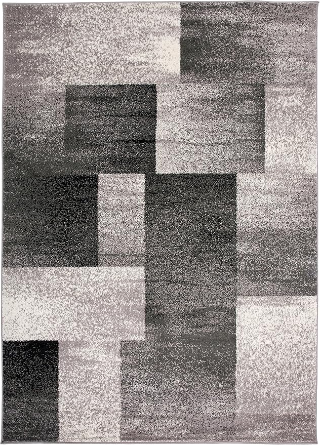 Rugshop Gray Large Modern Distressed Boxes Area Rug, Soft Stain-Resistant Pile for Living Room, Office and Dining Room, 8' x 10'