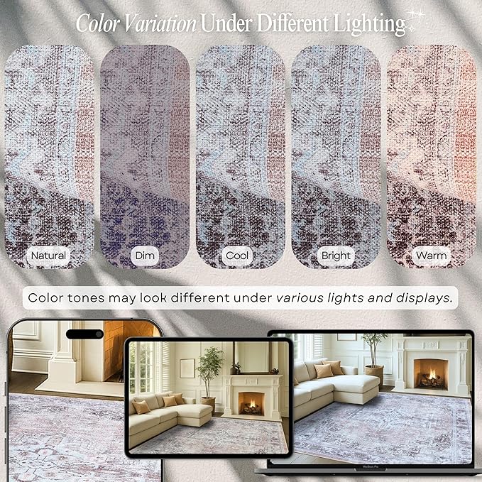 Fame Rugs Turkish Rug. Washable Vintage Oriental Antique Inspired Traditional Doormat Small Modern Area Rugs Luxury Entryway Entry Bedroom Bathroom Kitchen (392TW, 4'9 x 6'9)