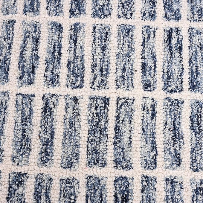 Hand-Tufted 100% Wool Area Rug – Unique Modern Geometric Grid Pattern, Soft Plush Textured Carpet for Living Room, Bedroom, Dining Room & Entryway (Denim Blue, 5' x 7')