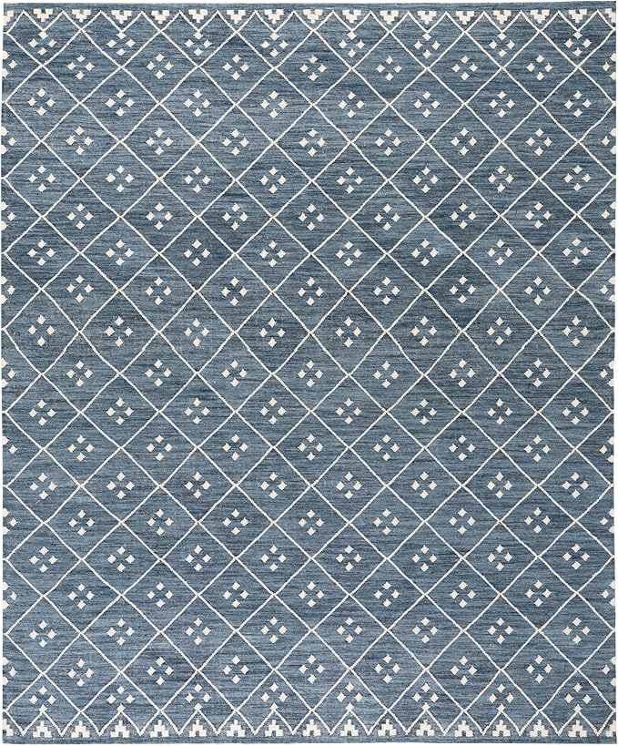 Dash & Albert Kota Indigo Handwoven Wool Rug, 7.5 X 9.5 Feet, Blue Geometric Pattern
