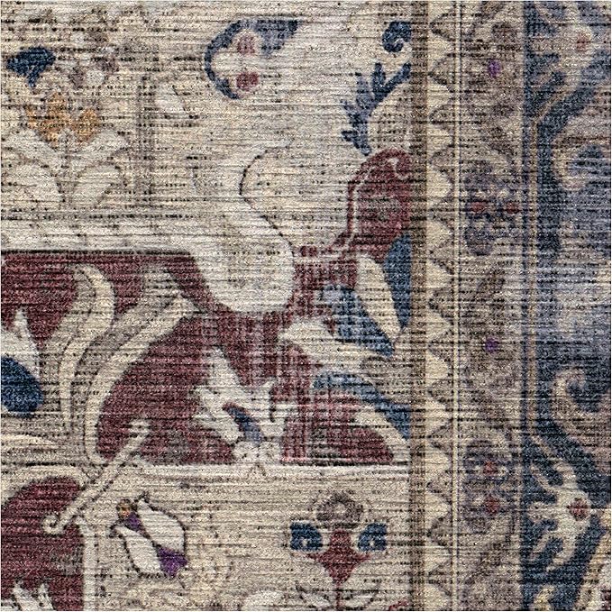 RUGGABLE Washable Vintage Area Rug – Kamran Royal Blue 3x5, Stain-Resistant, Non-Slip – Small Machine Washable Rugs for Living Room, Bedroom, Hallway, Entryway & Office–with Standard Pad