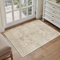 HUGEAR 2x3 Entryway Rug Retro Beige Small Area Rug Machine Washable Door Mat Vintage Floral Low Pile Carpet Vacuumable Distressed Throw Rug Entrance Kitchen Bathroom Bedroom Non Slip Lightweight
