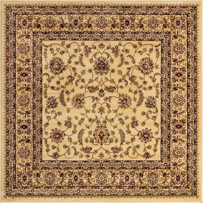 Unique Loom Voyage Collection Traditional Oriental Classic Area Rug (5' 0 x 5' 0 Square, Ivory/Gold)