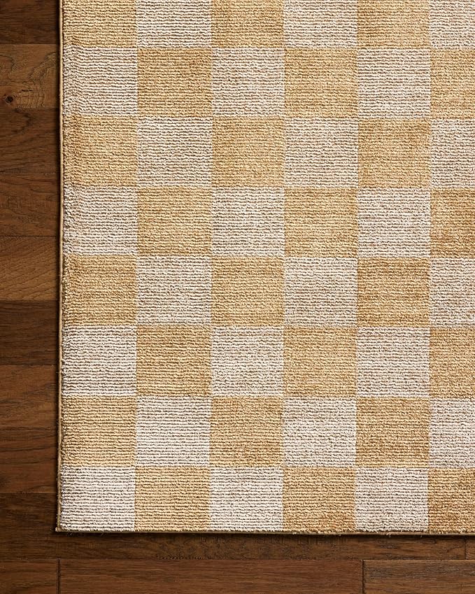 Loloi Chris Loves Julia Calvin Collection CLV-01 Apricot/Ivory 3'-6" x 5'-6" Accent Rug Checkered Neutral Soft Living Room Bedroom Carpet