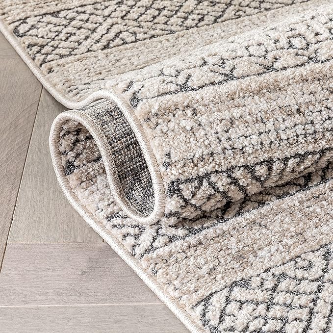Well Woven Francesca Beige Tribal Geometric Distressed High-Lo Pile (2'7" x 9'10") Runner Rug