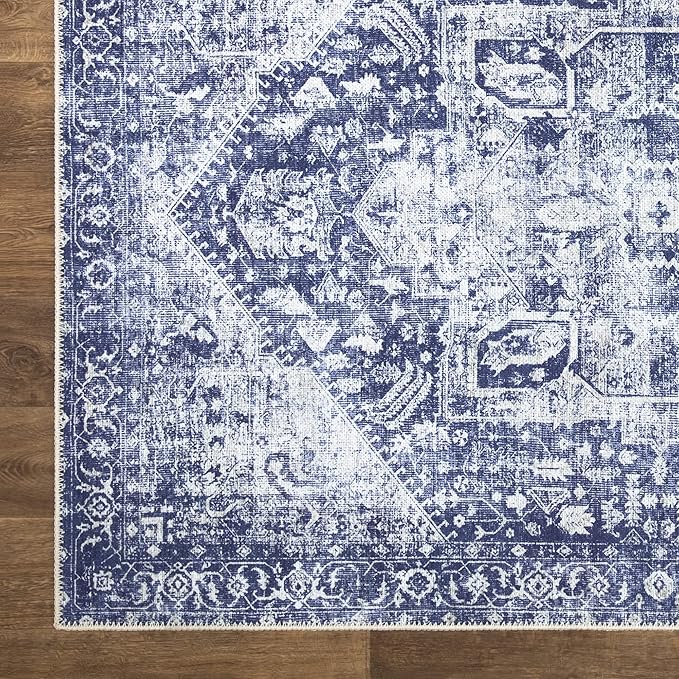 Bloom Rugs Washable Non-Slip 9' x 12' Rug - Blue/Ivory Traditional Area Rug for Living Room, Bedroom, Dining Room, and Kitchen - Exact Size: 9' x 12'