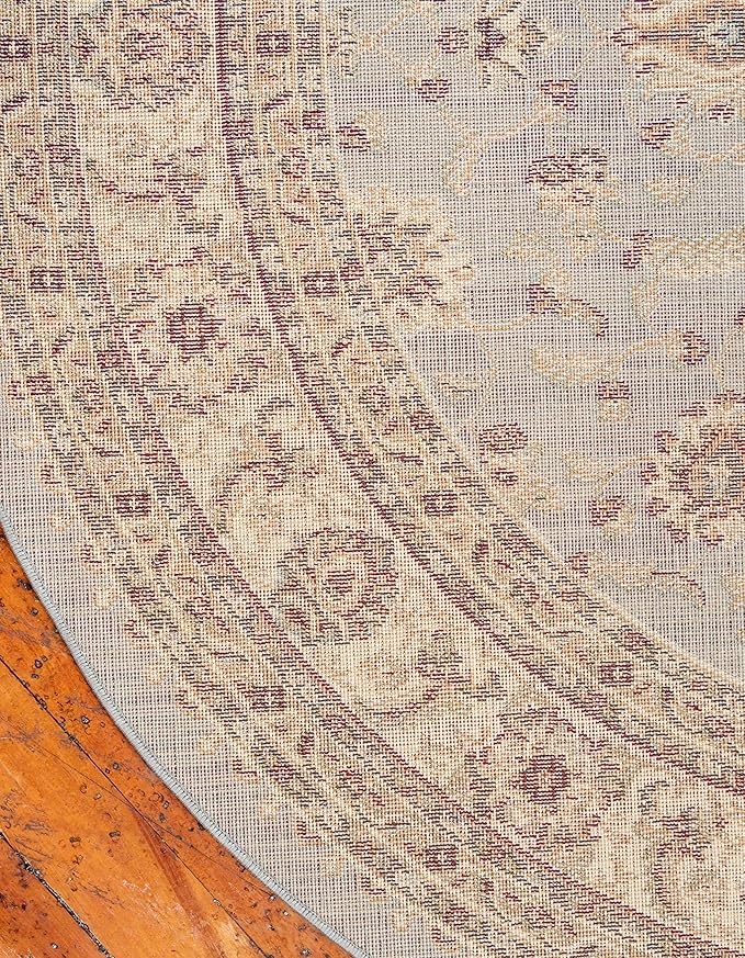Unique Loom Voyage Collection Traditional Oriental Classic Intricate Design Area Rug (8' 0 x 8' 0 Round, Light Blue/Gold)