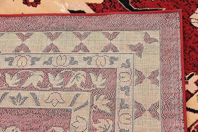 Unique Loom Taftan Collection Border Geometric Tribal Inspired Design Area Rug (8' 0 x 8' 0 Square, Red/ Gold)