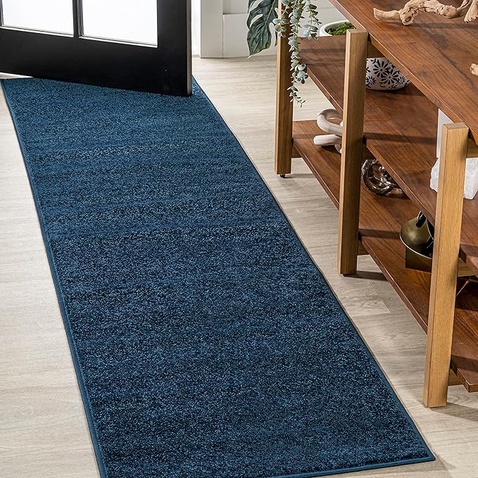 JONATHAN Y Haze Solid Low-Pile Navy Runner Rug 2x8, Coastal,Bohemian,Minimalist,Classic, Easy-Cleaning for Living Room,Bedroom,Kitchen,Pet Friendly,Non-Shedding (SEU100C-28)