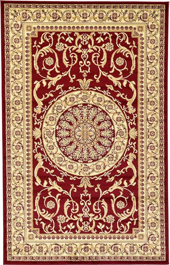Unique Loom Versailles Collection Traditional Classic Medallion Floral Motif Area Rug (5' 0 x 8' 0 Rectangular, Burgundy/ Ivory)