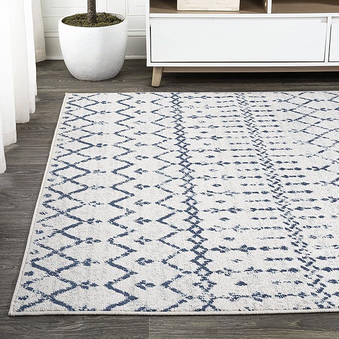 JONATHAN Y Boho Vintage Diamond Cream/Navy Indoor Area Rug 5X8 ft, Moroccan Hype for Living Room, Bedroom, Kitchen, Office, Easy-Cleaning, High Traffic, Pet-Friendly, Non-Shedding (MOH101F-5)