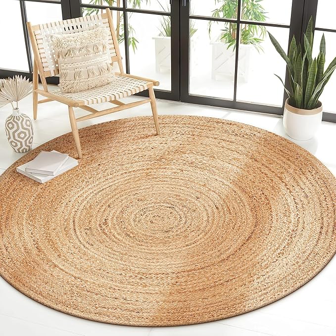 Savi Home Jute Area Rug Handwoven - 8 feet Round- Natural - Rustic Vintage Beige Braided Reversible Rug- Eco Friendly Rugs for Farmhouse, Bedroom, Kitchen, Living Room.