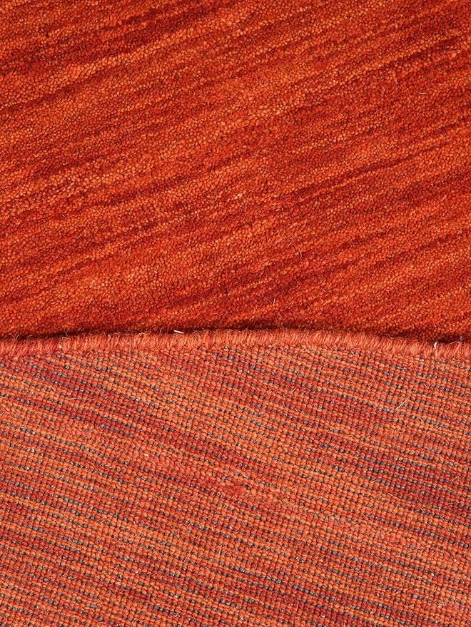 Hand Knotted Loom Wool ECO-Friendly Area Rugs - 8'x8', Round, Light Red Color, Solid Plain Design, High Pile Handmade Anti Skid Area Rugs for Living Room, Bed Room (L00111)