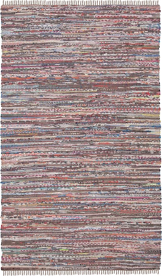 SAFAVIEH Rag Rug Collection Area Rug - 5' x 8', Rust & Multi, Handmade Boho Stripe Cotton, Ideal for High Traffic Areas in Living Room, Bedroom (RAR121E)